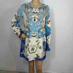 Needle & Thread Blues & White HandSequined Dress